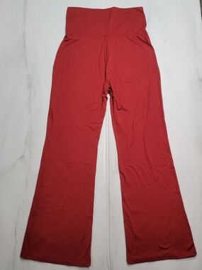 Womens High Waisted Flare Leg Yoga Pants Dark Red Stretch Lounge Trousers M